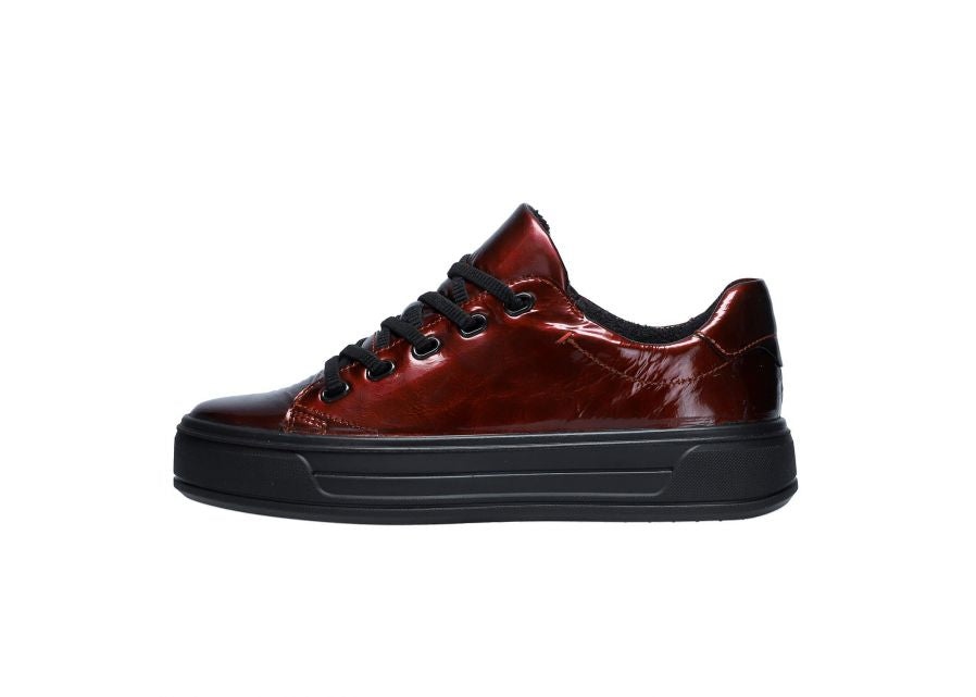 Ara Red Patent Trainer Style Shoe with Black Laces & Platform Sole - Wide Fit, Comfort Focused