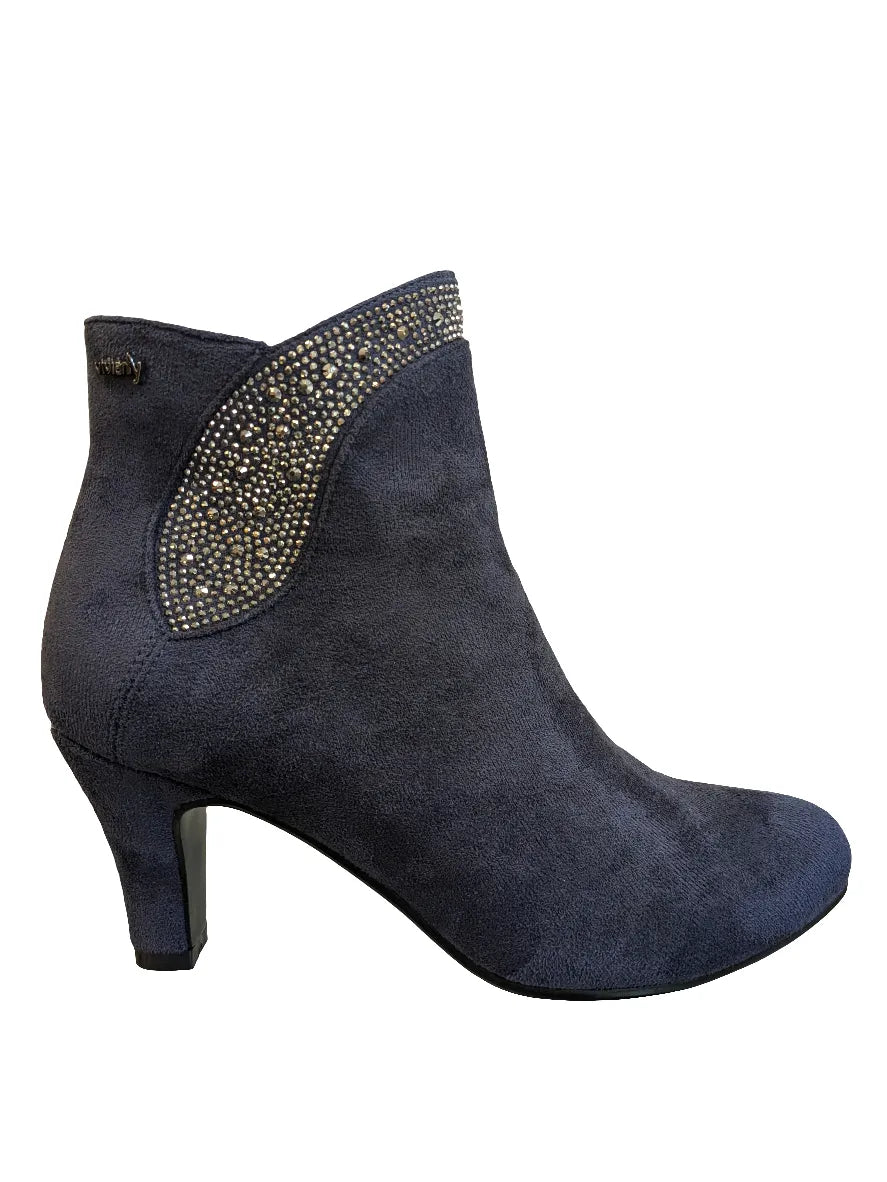 Navy Faux Suede Ankle Boots with Diamante – Redz Comfort Boots - Leavys Shoes