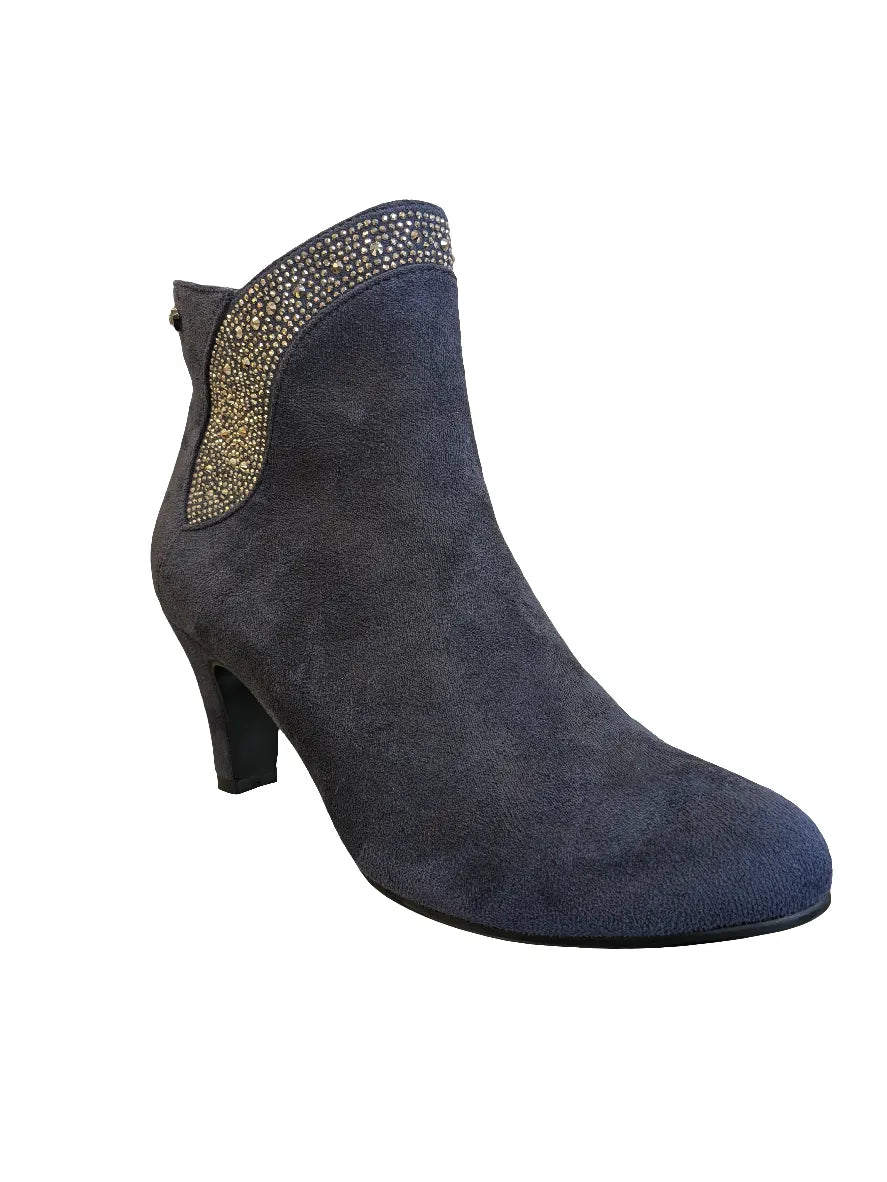 Navy Faux Suede Ankle Boots with Diamante – Redz Comfort Boots - Leavys Shoes