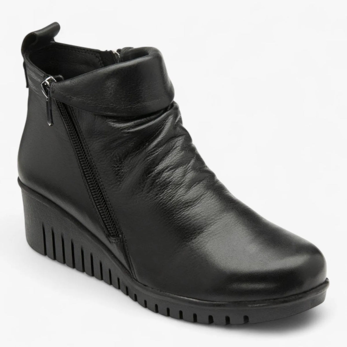 Lotus Cordelia Black Leather Wide Fit Wedge Ankle Boots - Leavys Shoes