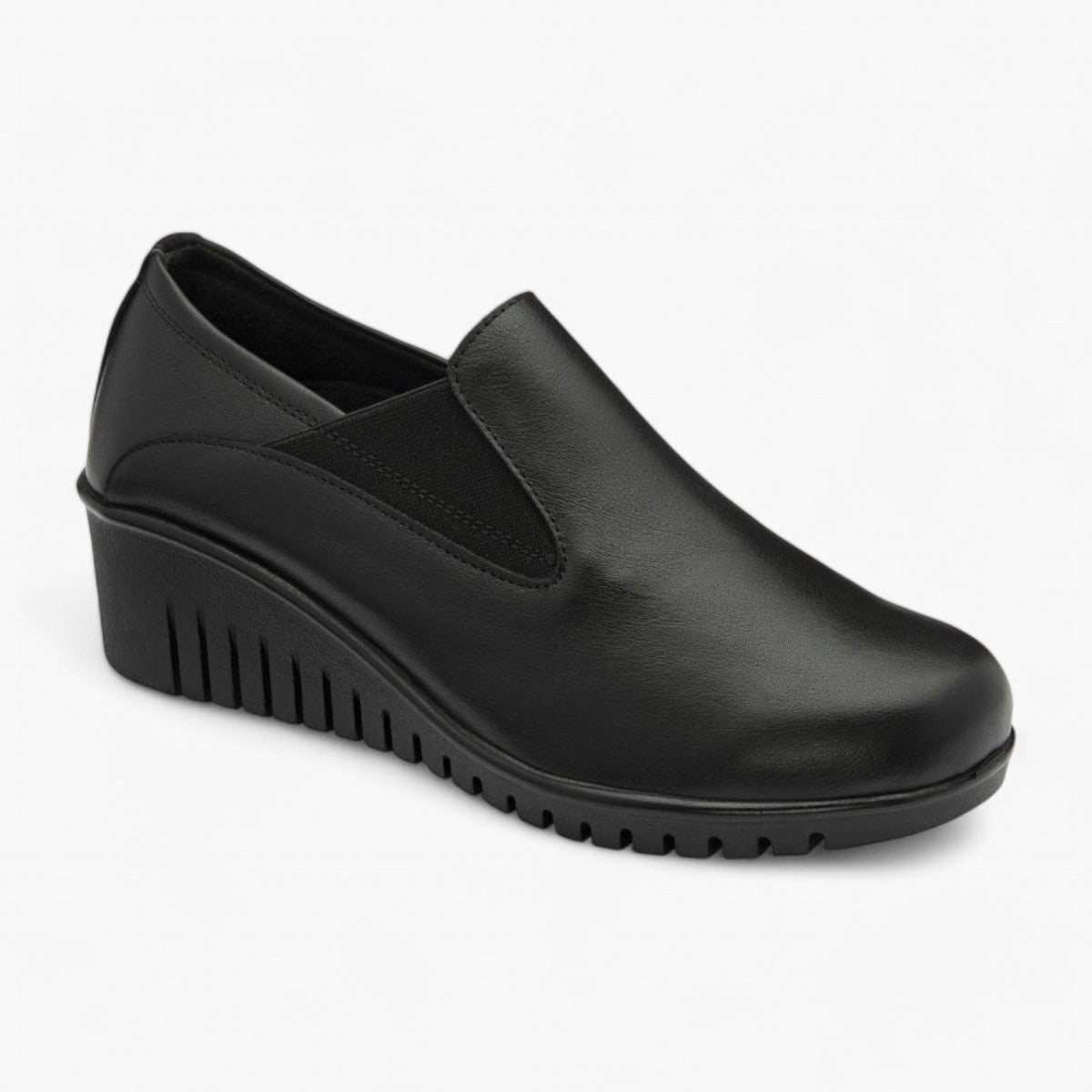 Lotus Delmar Black Leather Wedge Shoes for Women - Leavys Shoes