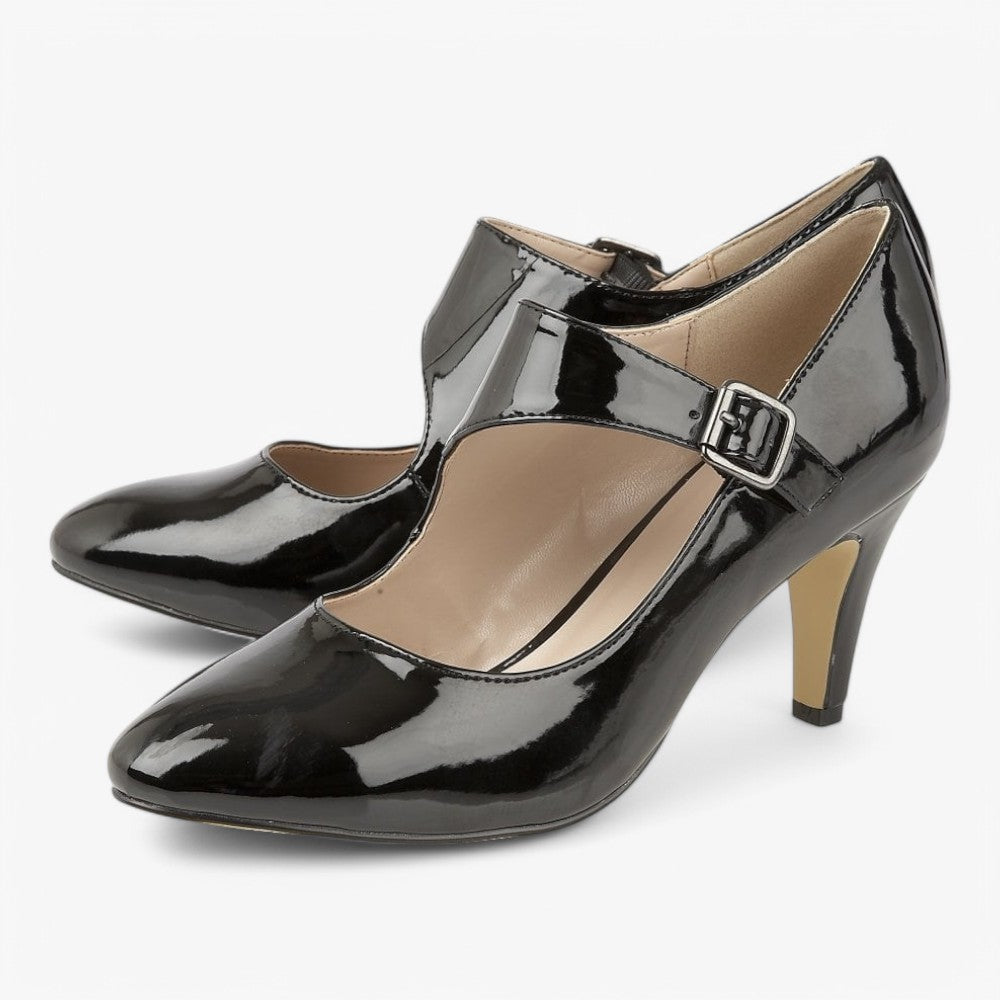 Lotus Laurana Black Patent Court Shoe – Chic & Secure - Leavys Shoes