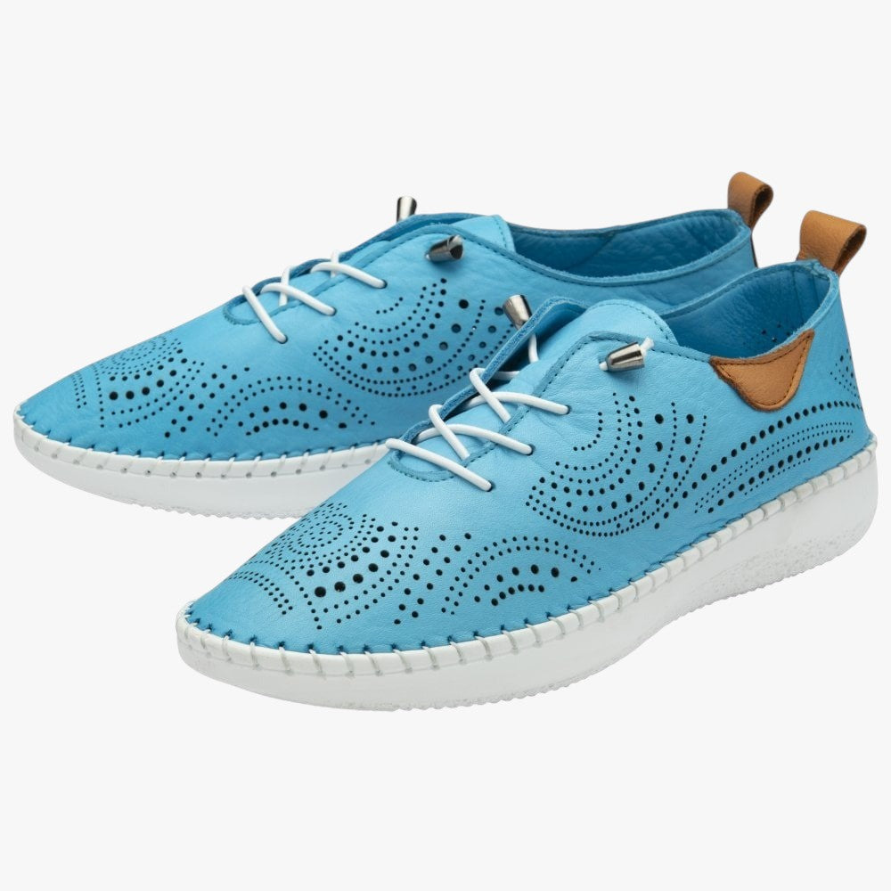 Blue Leather Lace-Up Casual Shoes – Lotus Tassia