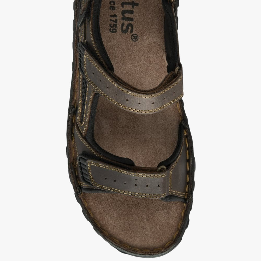 Lotus Noah Brown Leather Strap Sandals with Velcro Fastening - Leavys Shoes