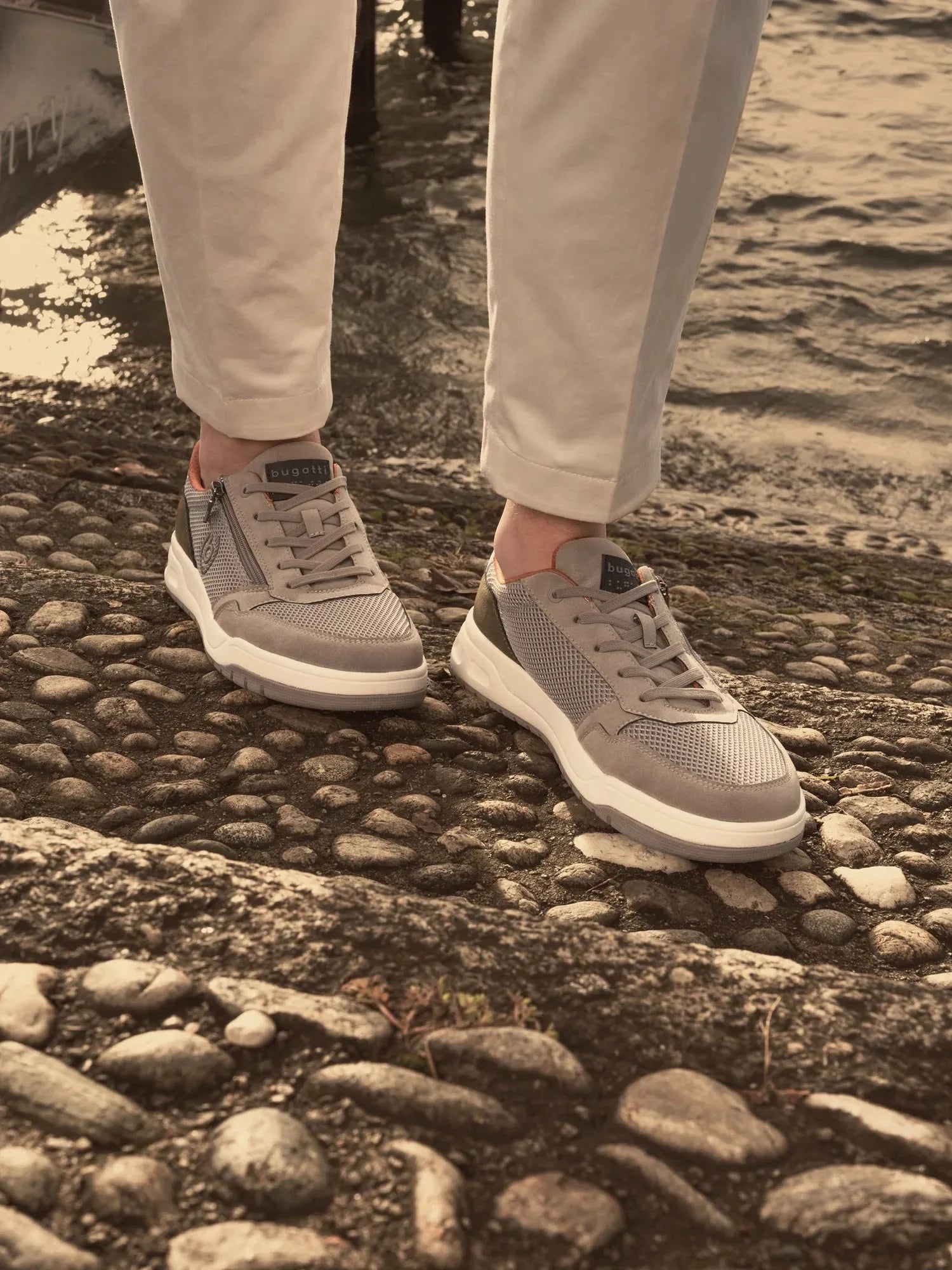 Bugatti Men’s Beige Mesh Zip Sneakers with EVA Ultralight Sole - Leavys Shoes