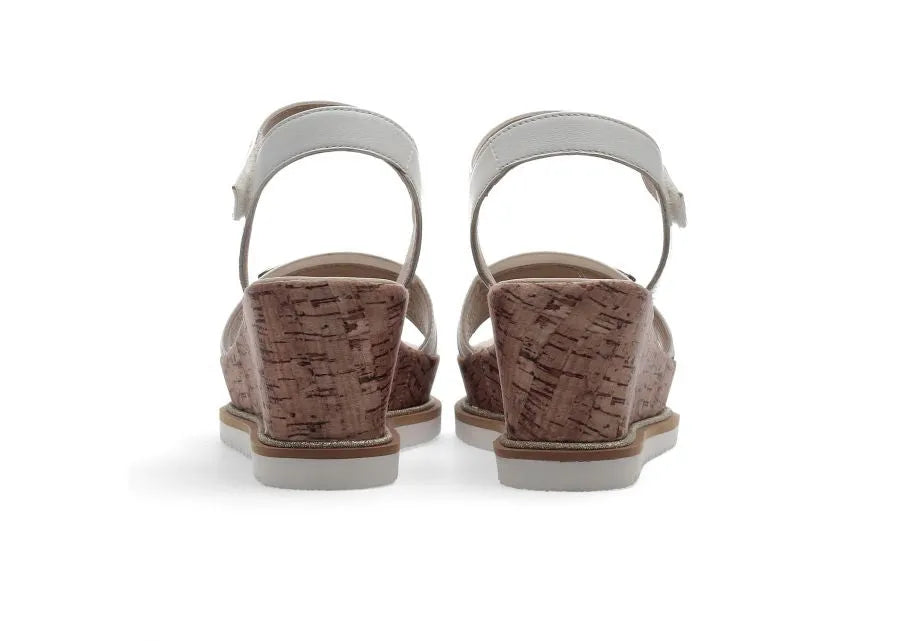 Ara White Wedge Sandals with Gold Details for Women - Leavys Shoes