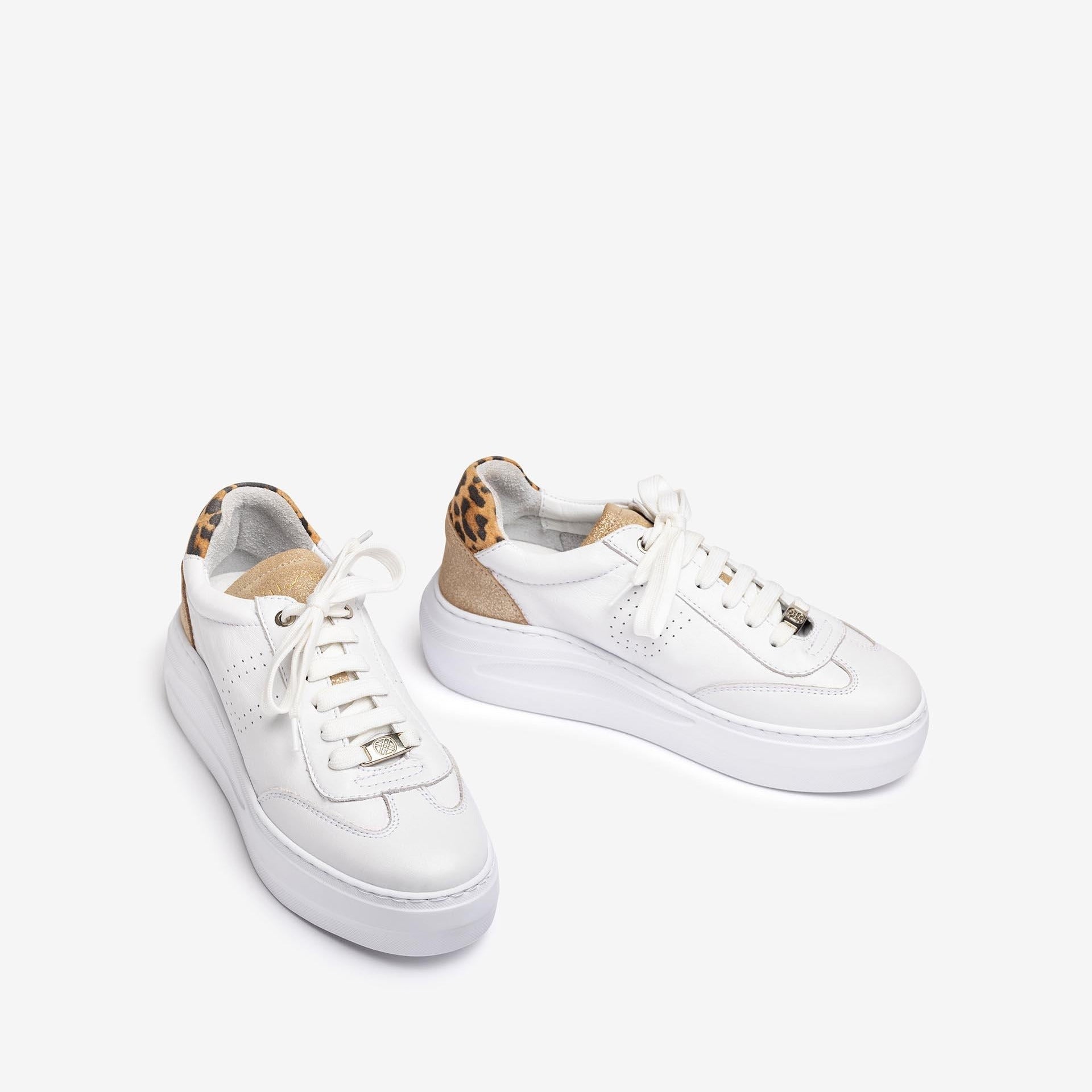 Unisa White Trainer with Leopard Heel & SuperLight Sole