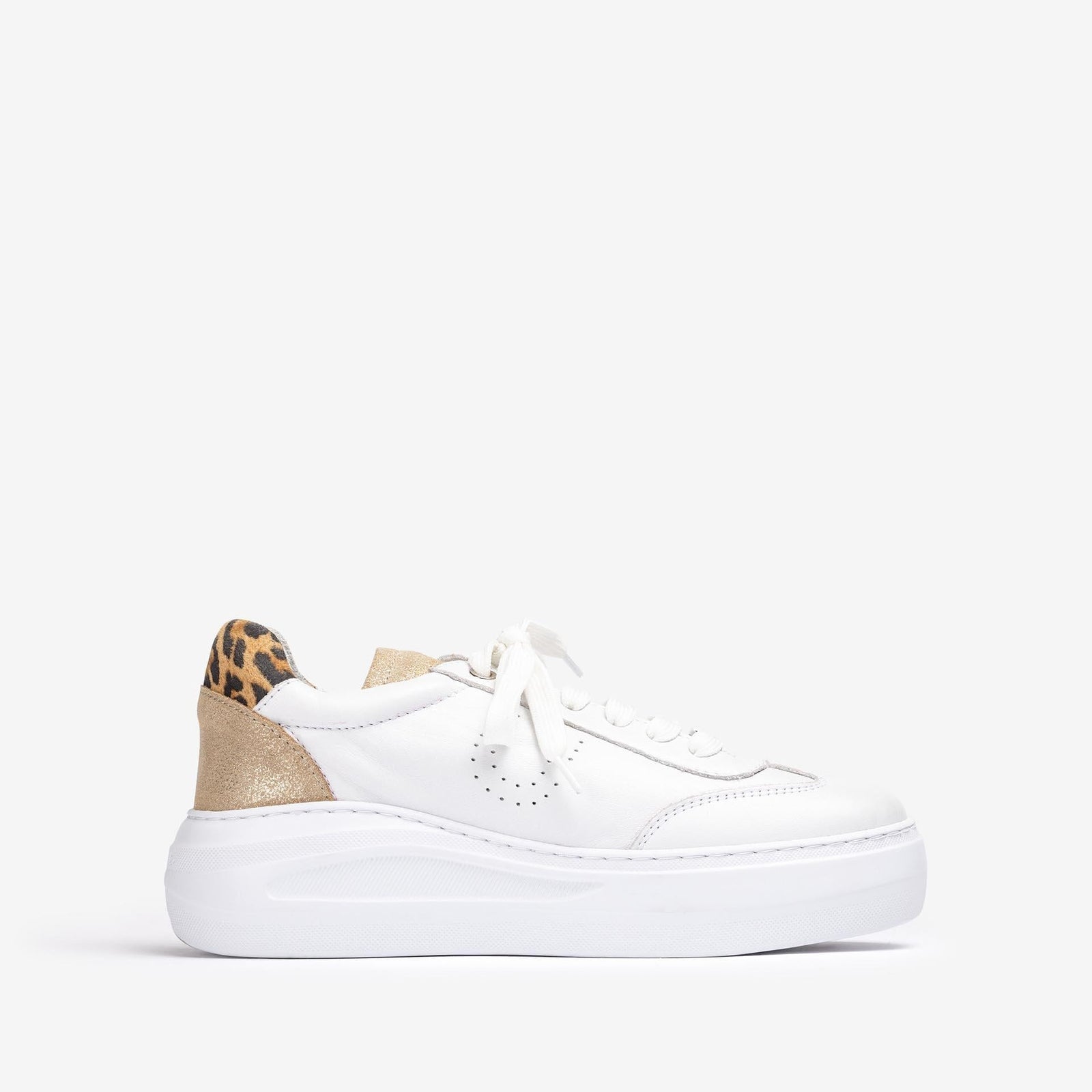 Unisa White Trainer with Leopard Heel & SuperLight Sole