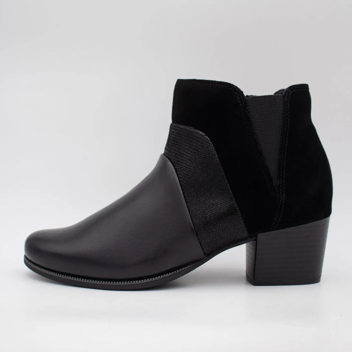 Dubarry Cindy Black Leather Block Heel Ankle Boots - side profile