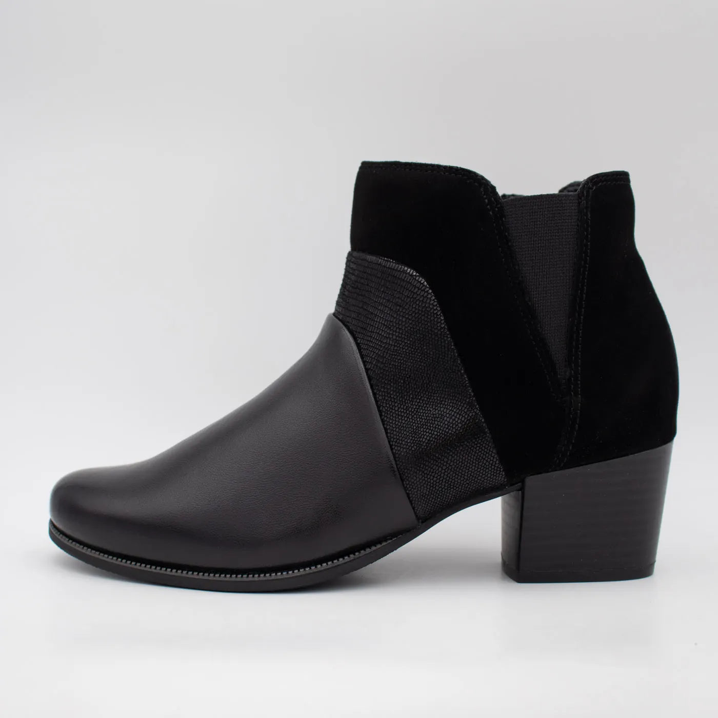 Dubarry Cindy Black Leather Block Heel Ankle Boots - side profile