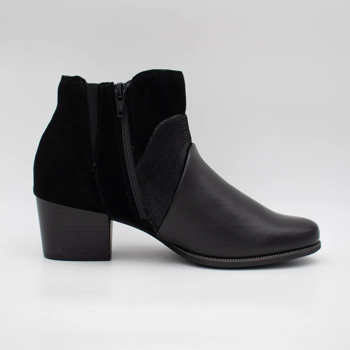 Dubarry Cindy Black Leather Block Heel Ankle Boots - opposite side profile