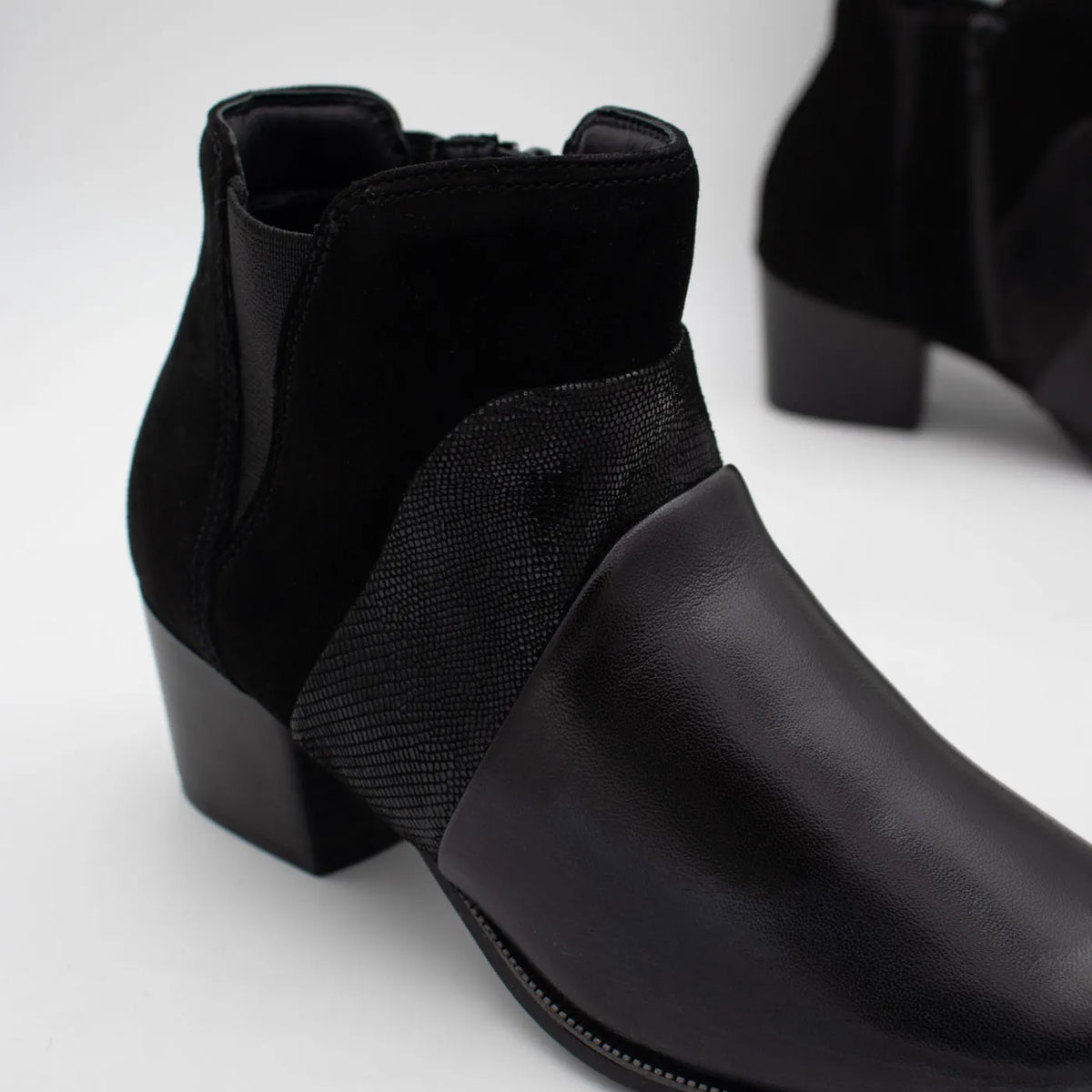 Dubarry Cindy Black Leather Block Heel Ankle Boots - upper and panel detail