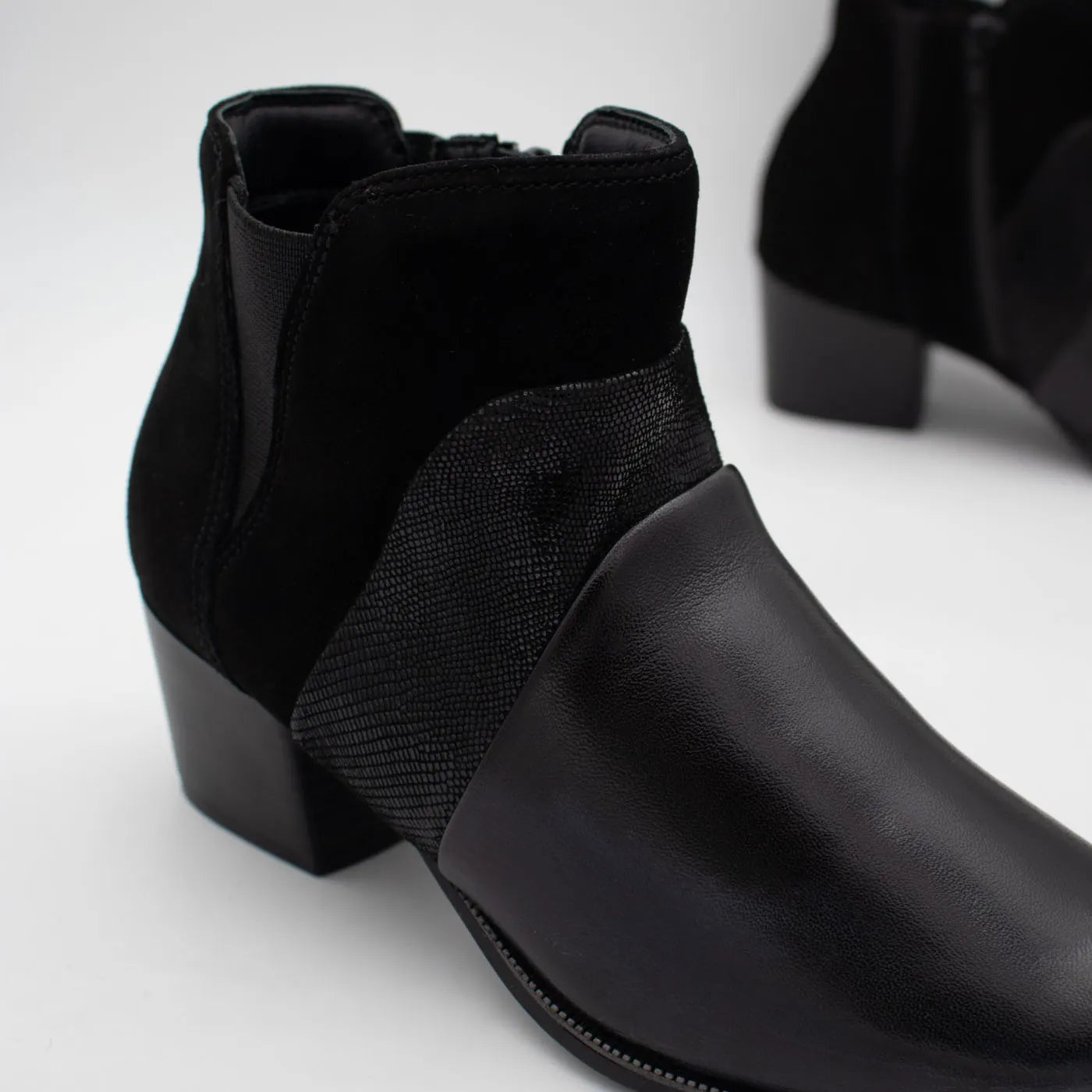 Dubarry Cindy Black Leather Block Heel Ankle Boots - upper and panel detail
