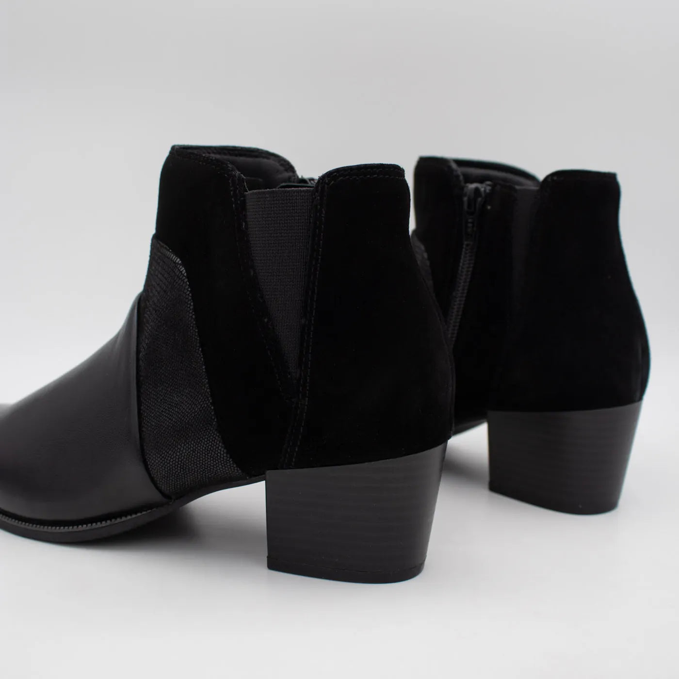 Dubarry Cindy Black Leather Block Heel Ankle Boots - rear view of the pair