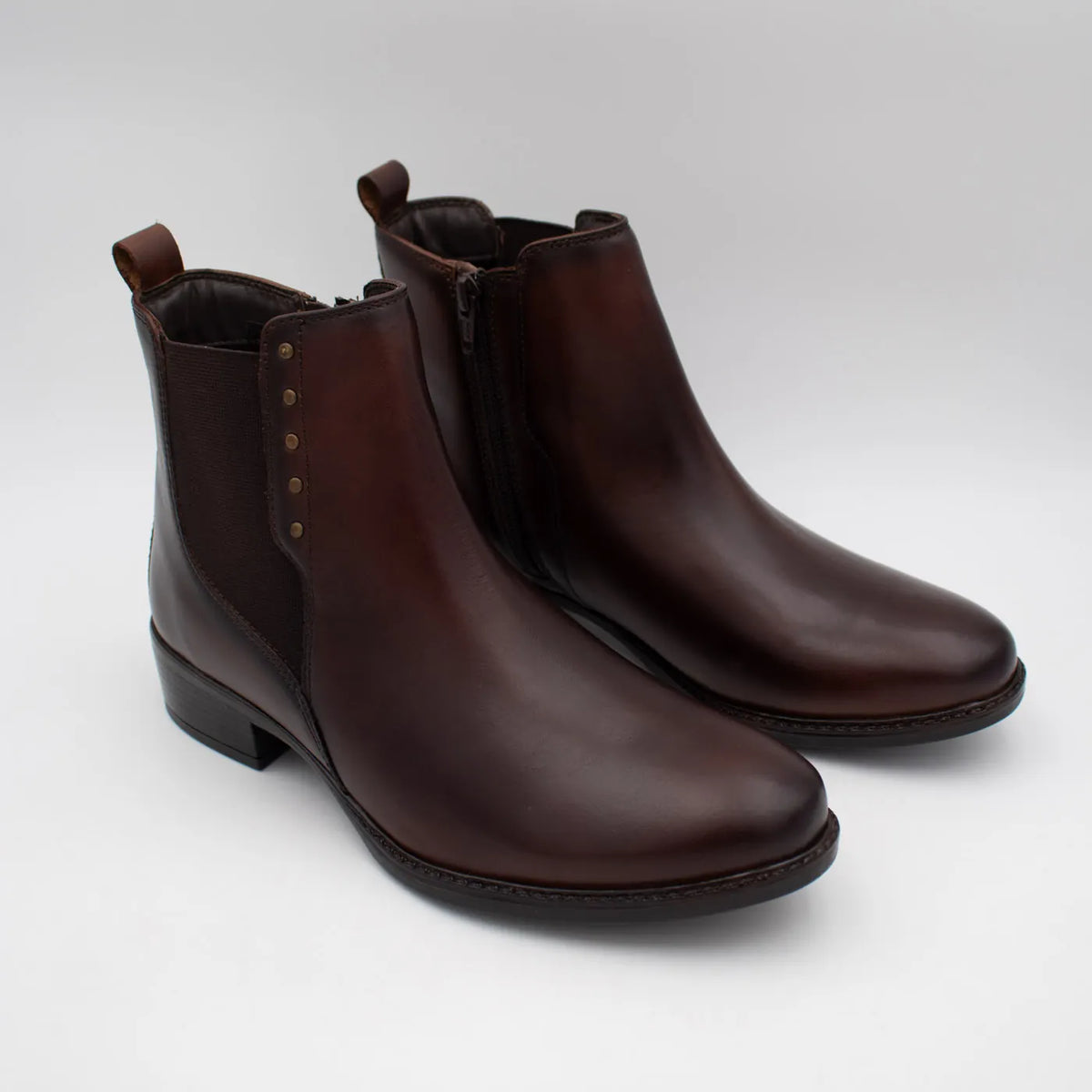 Dubarry Crest Chestnut Leather Chelsea Ankle Boots - pair in three-quarter view