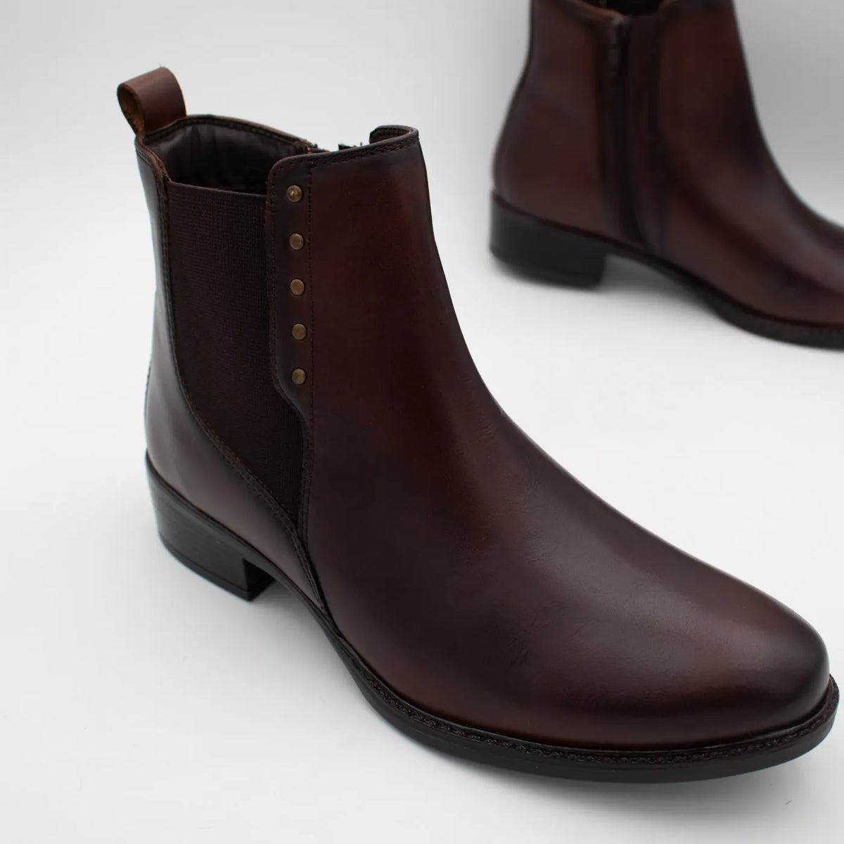 Dubarry Crest Chestnut Leather Chelsea Ankle Boots - upper and elastic panel detail
