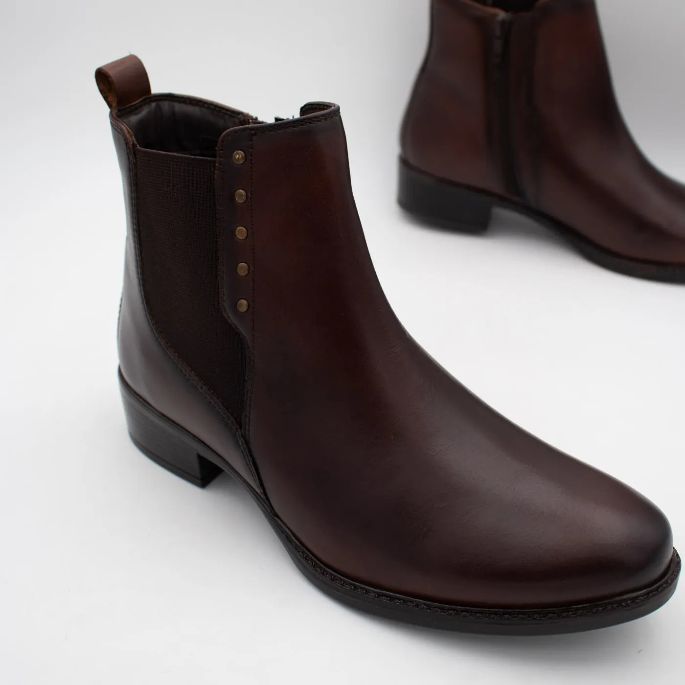 Dubarry Crest Chestnut Leather Chelsea Ankle Boots - upper and elastic panel detail