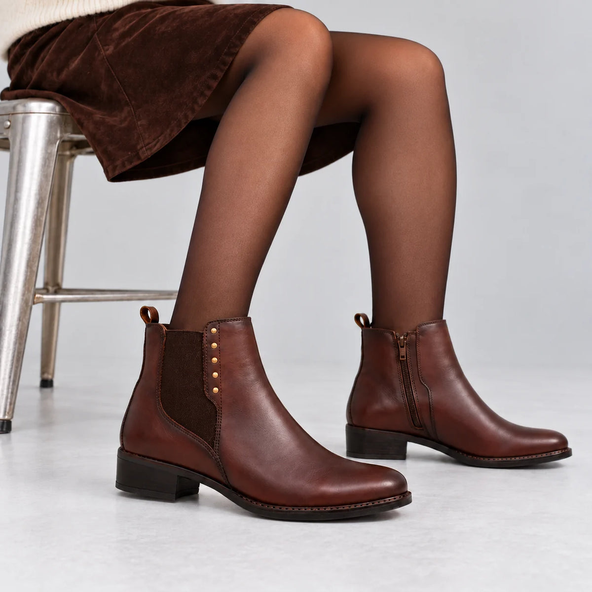 Dubarry Crest Chestnut Leather Chelsea Ankle Boots styled on a model