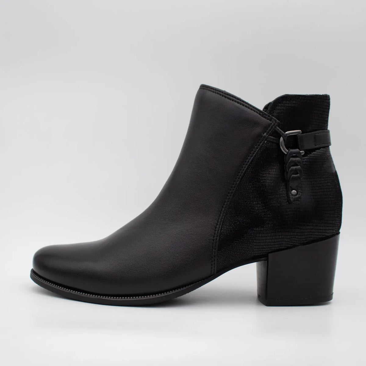 Dubarry Cynthia Black Leather Zip Ankle Boots - side profile with zip detail
