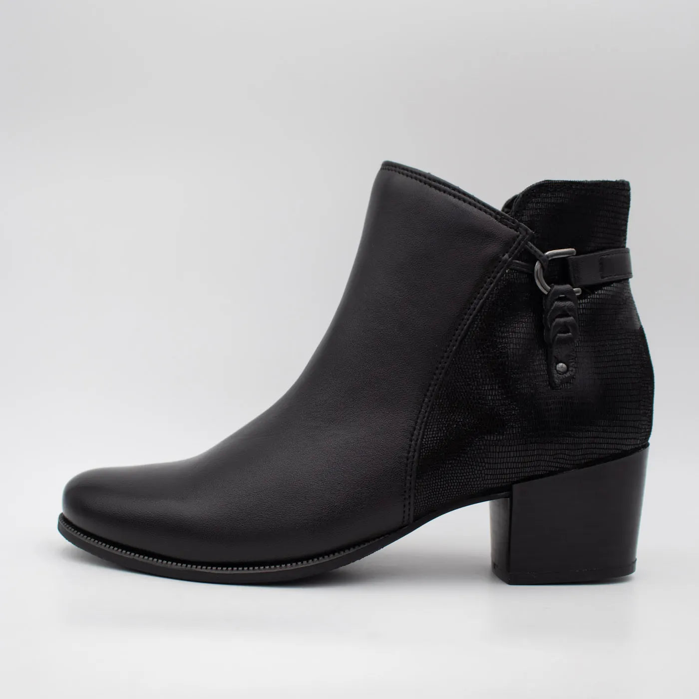 Dubarry Cynthia Black Leather Zip Ankle Boots - side profile with zip detail