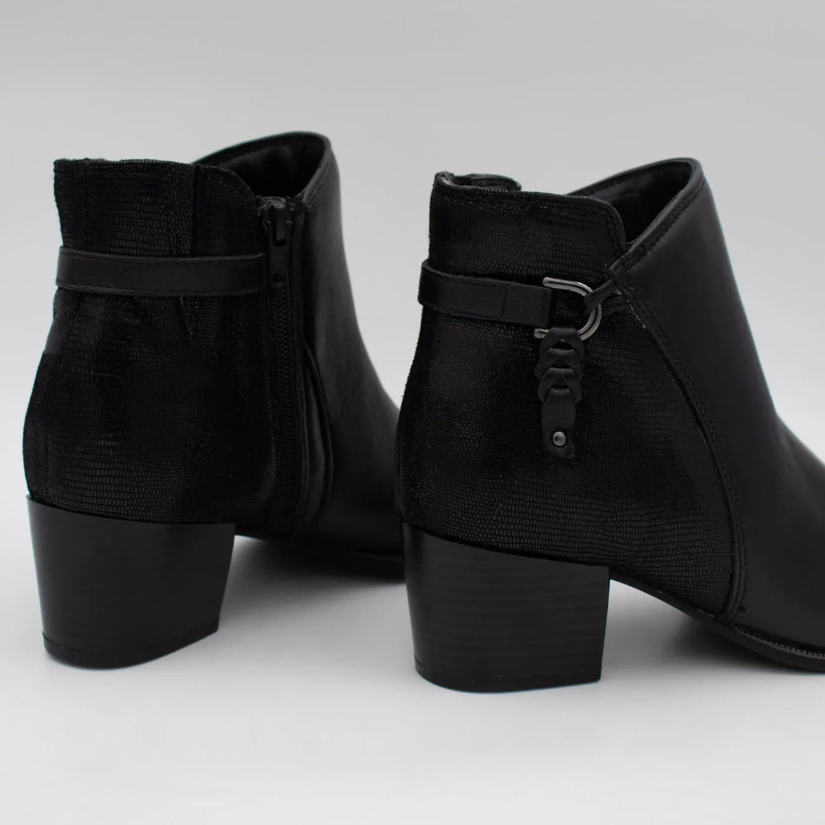 Dubarry Cynthia Black Leather Zip Ankle Boots - rear view of the pair
