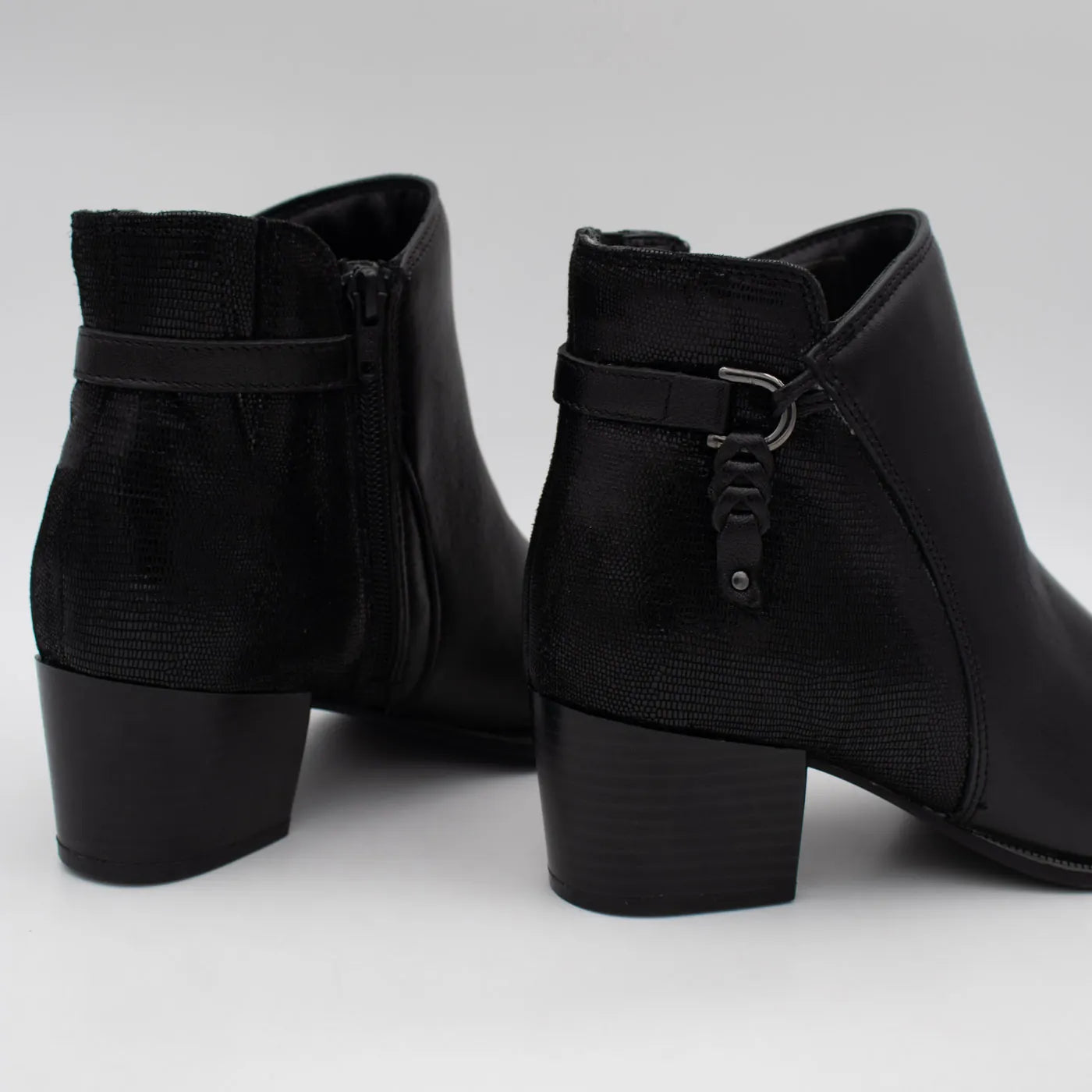 Dubarry Cynthia Black Leather Zip Ankle Boots - rear view of the pair