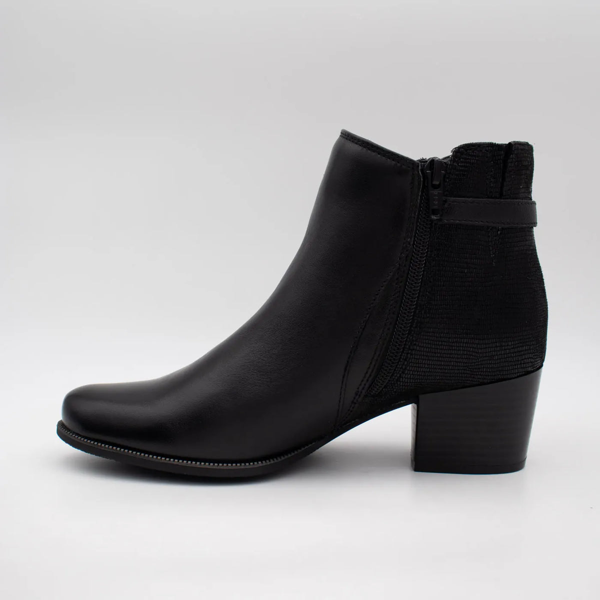 Dubarry Cynthia Black Leather Zip Ankle Boots - opposite side profile