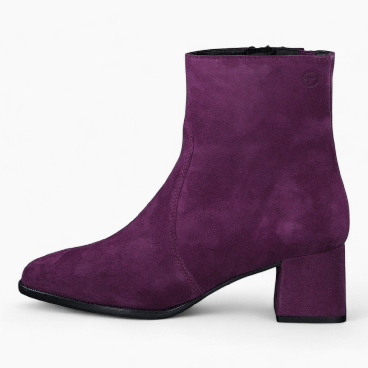 Tamaris Purple Leather Ankle Boots with Block Heel - Leavys Shoes