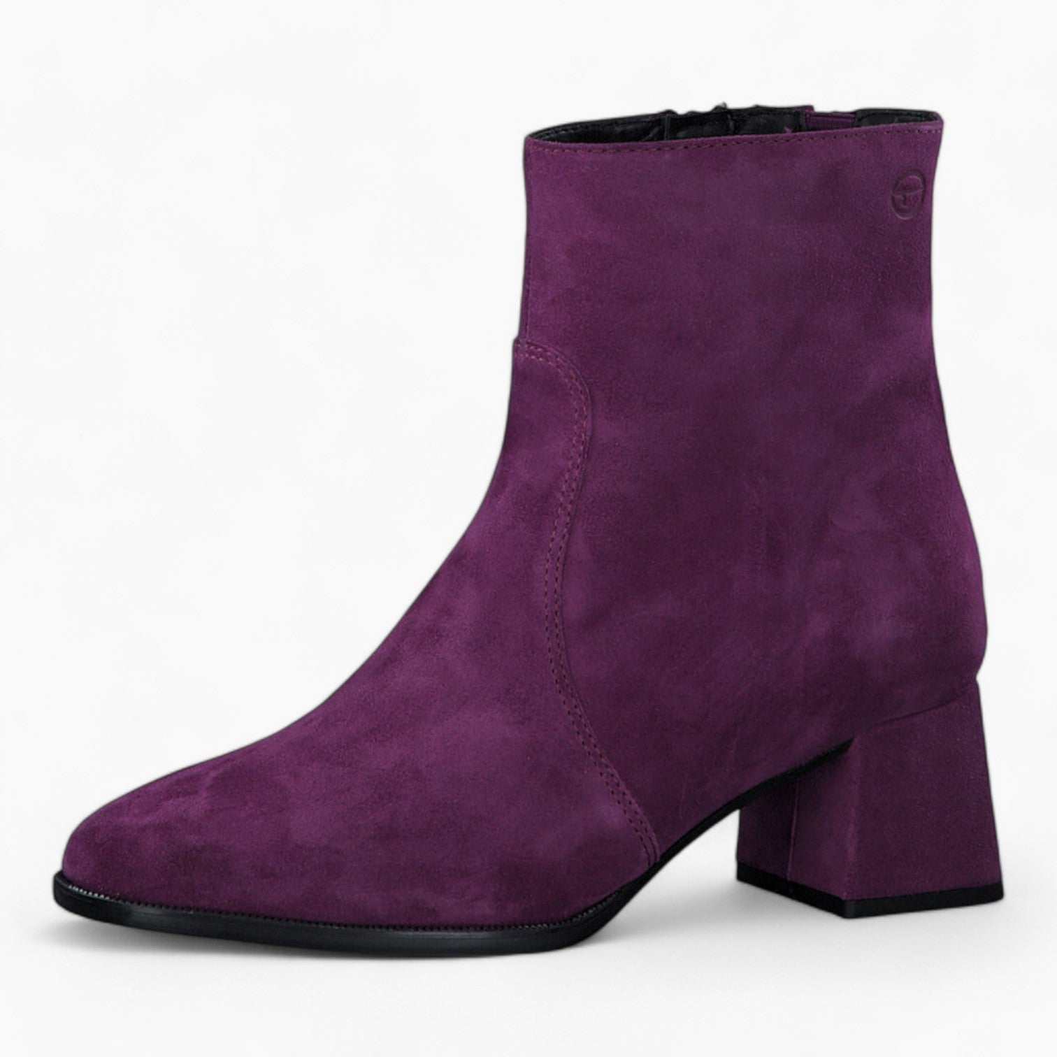 Tamaris Purple Leather Ankle Boots with Block Heel - Leavys Shoes