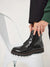 Tamaris Black Patent Ankle Boots with Chunky Sole and Side Zip - Leavys Shoes