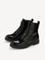 Tamaris Black Patent Ankle Boots with Chunky Sole and Side Zip - Leavys Shoes