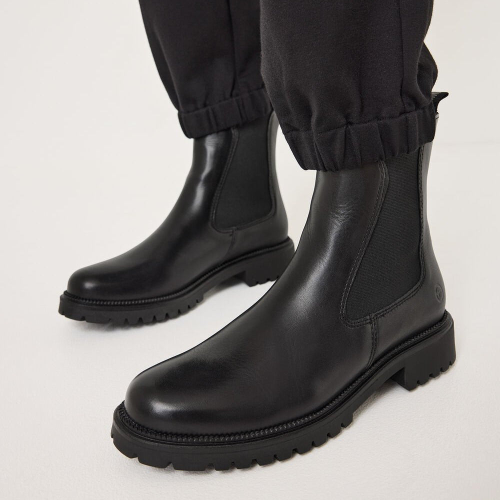 Tamaris Black Chelsea Boots with Block Heel - Leavys Shoes
