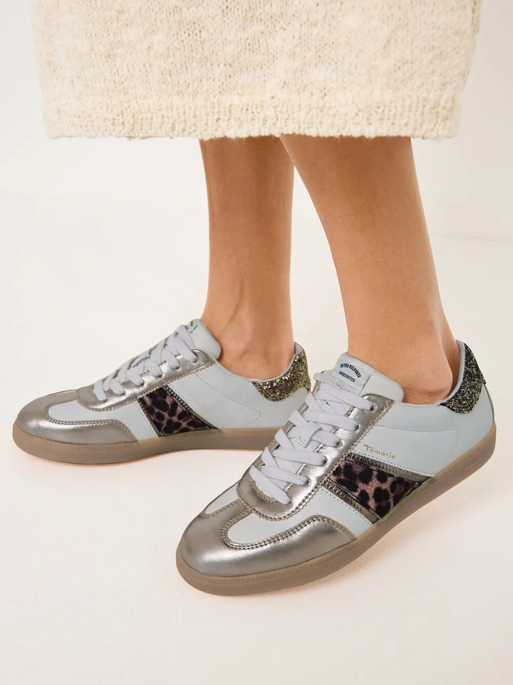 Tamaris Metallic Leopard Trainers with Glitter Trim - Leavys Shoes