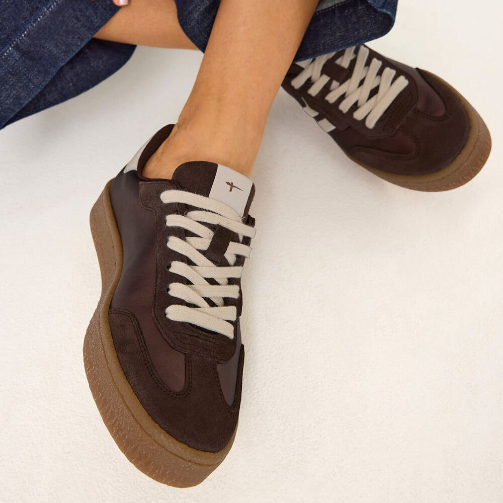 Tamaris Retro Sneaker in Chocolate with Cream Stripe - Leavys Shoes