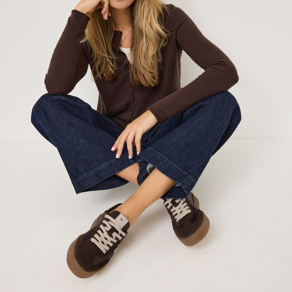 Tamaris Retro Sneaker in Chocolate with Cream Stripe - Leavys Shoes