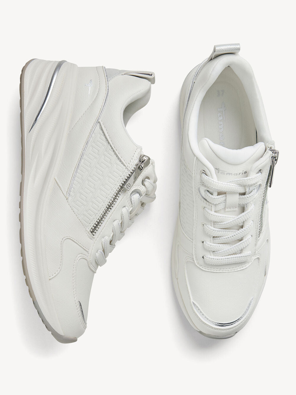 Tamaris White and Silver Wedge Trainers