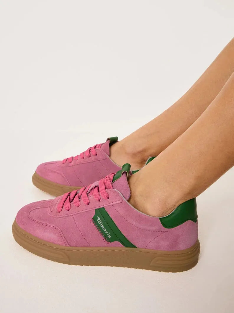 Tamaris Pink Runner – Vibrant Style with Green Accents - Leavys Shoes