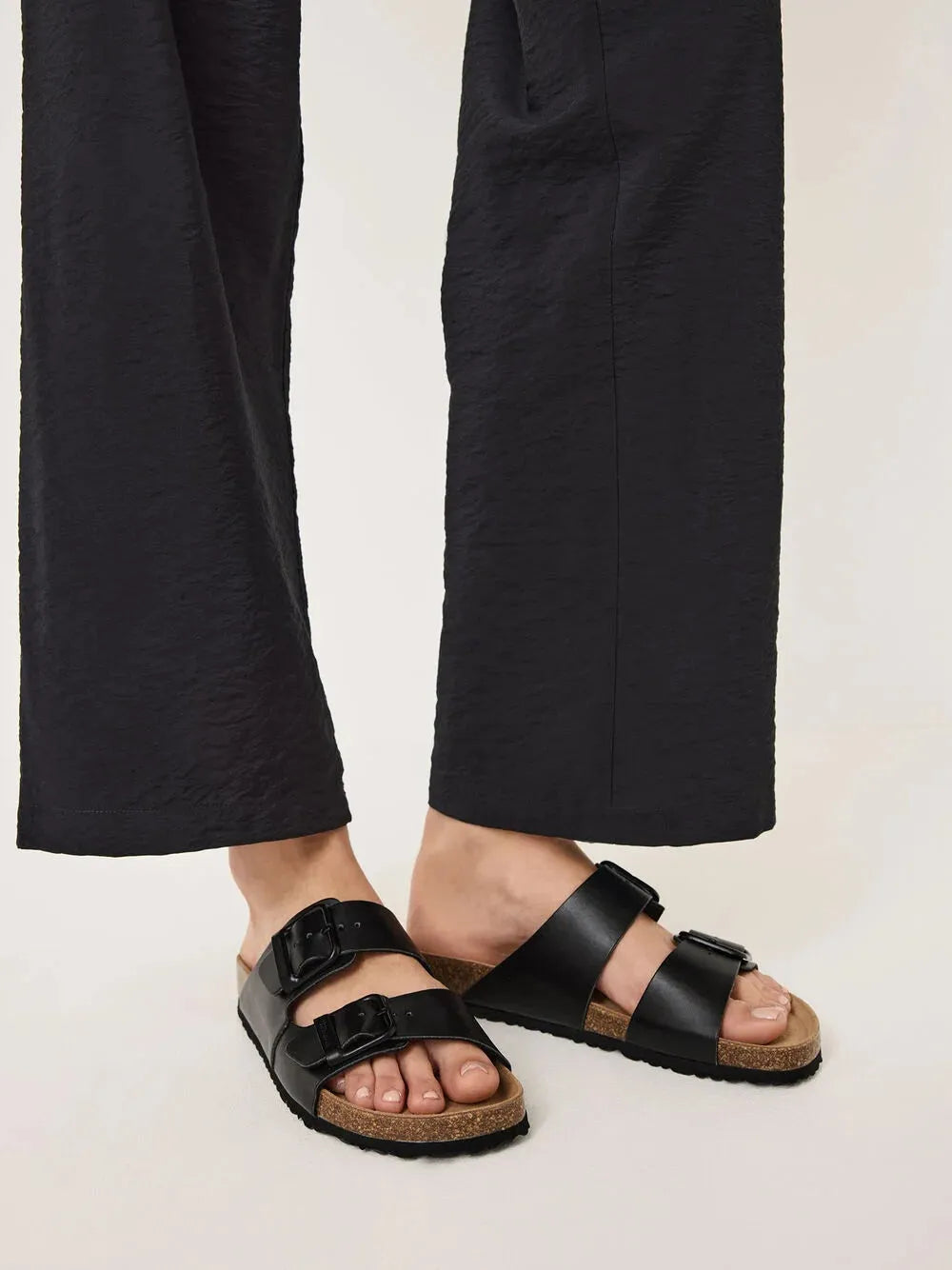 Tamaris Black Double-Strap Sandal – Wide Fit with Cushioned Comfort - Leavys Shoes