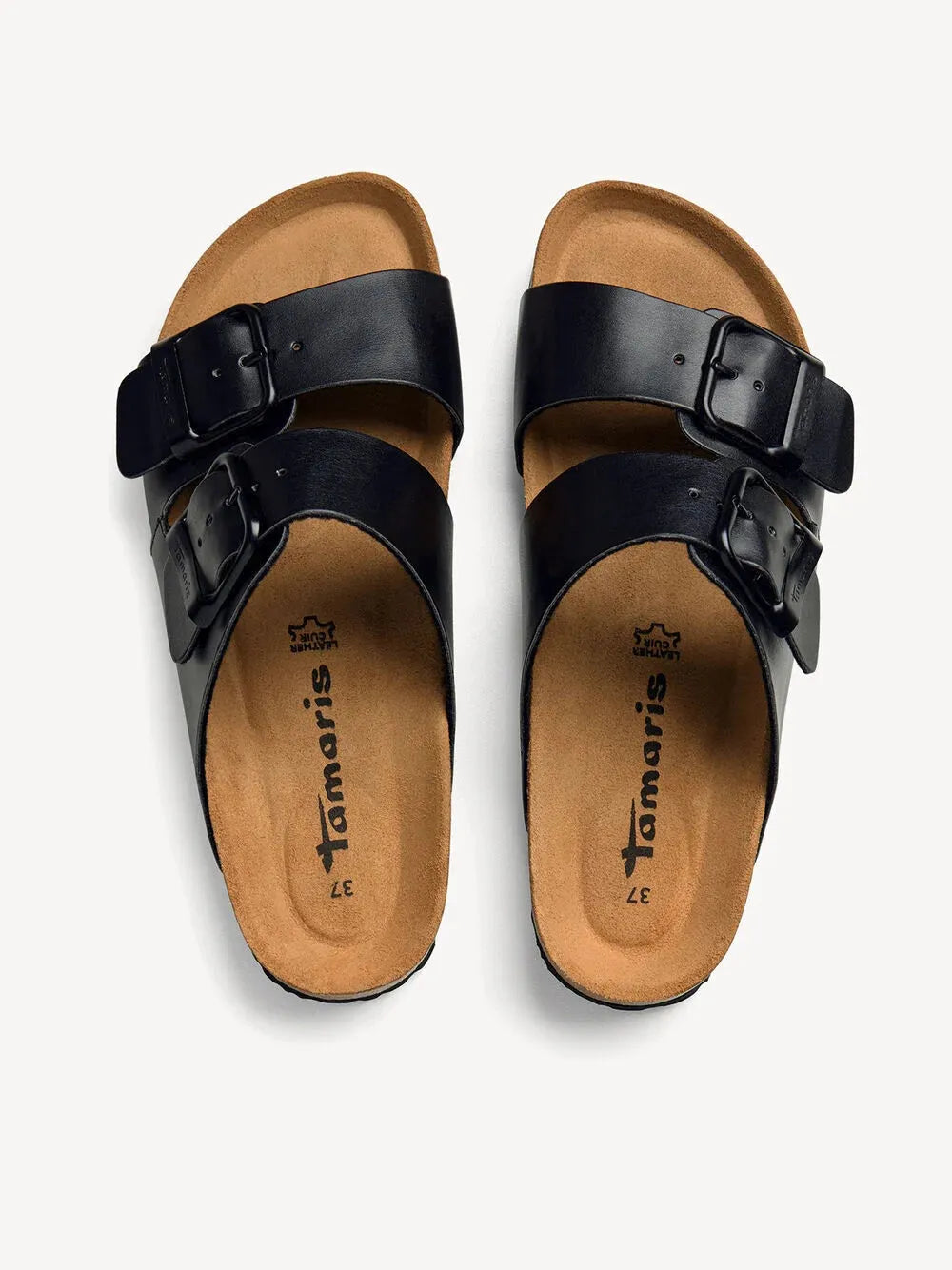 Tamaris Black Double-Strap Sandal – Wide Fit with Cushioned Comfort - Leavys Shoes
