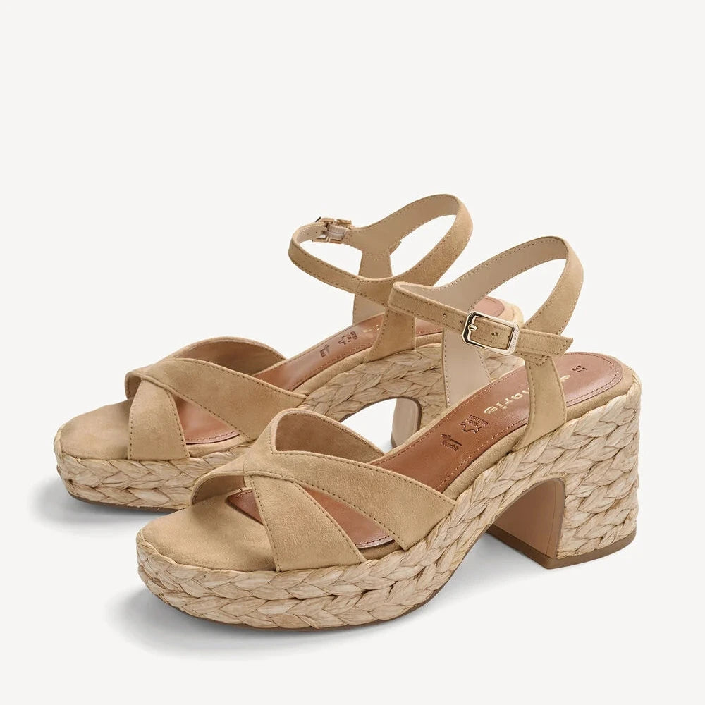 Tamaris Tan Suede Platform Sandals 1-28313-44-436