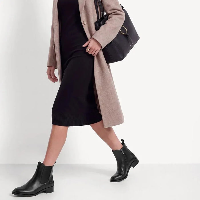 Tamaris Black Leather Low Heel Chelsea Ankle Boots