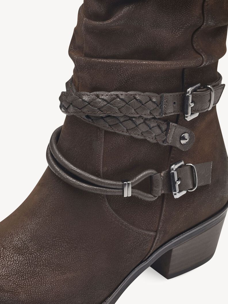 Close-up detail of the wrap-around straps on Marco Tozzi boot.