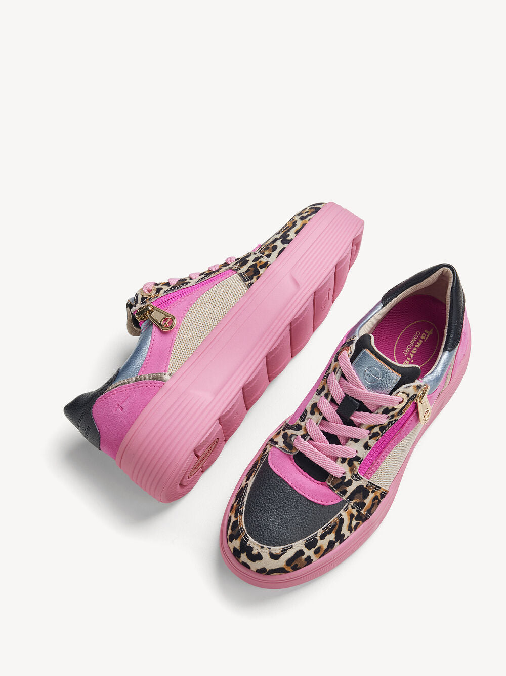 Tamaris Comfort Pink Multi Platform Trainer with Zip and Leopard Detail