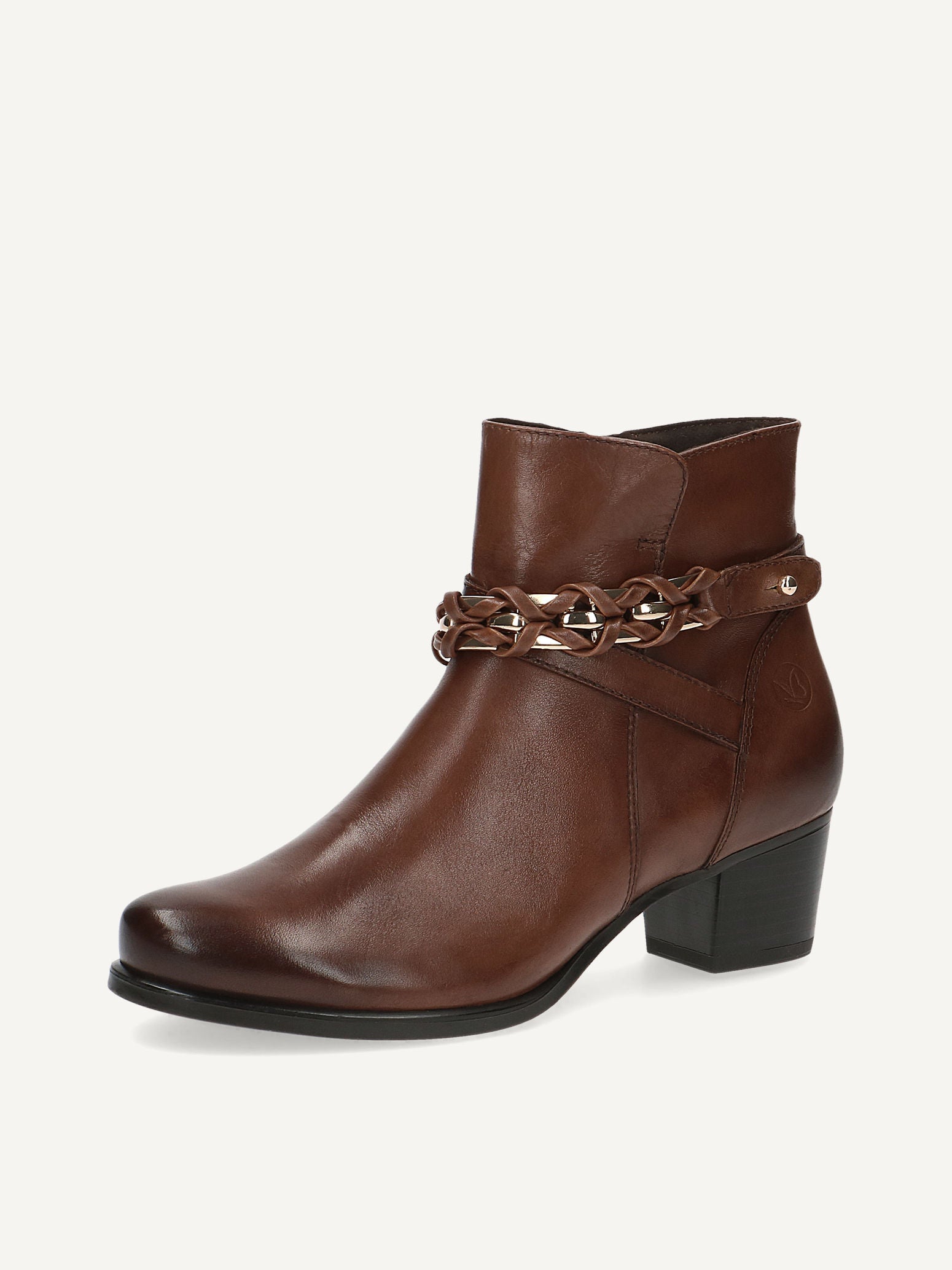 Caprice Women's Brown Leather Ankle Boots with Gold Chain - Leavys Shoes