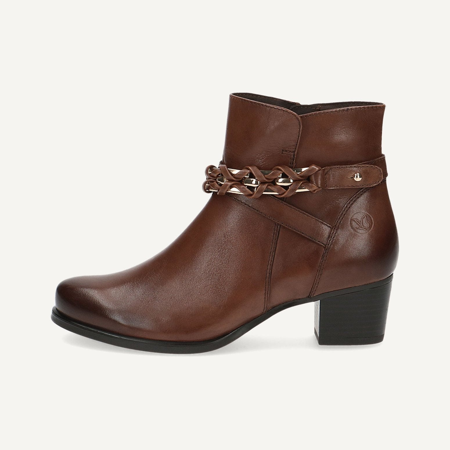 Caprice Women's Brown Leather Ankle Boots with Gold Chain - Leavys Shoes