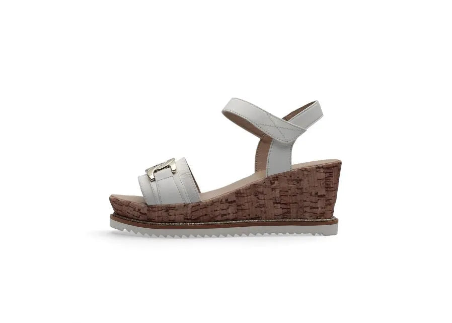 Ara White Wedge Sandals with Gold Details for Women - Leavys Shoes