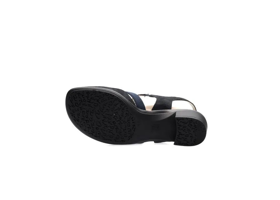 Ara Navy Sandals with Block Heel and Silver Detail - Leavys Shoes