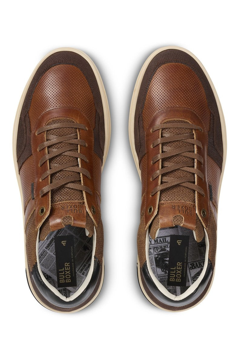BullBoxer Cognac Leather Sneakers with Off-White Sole