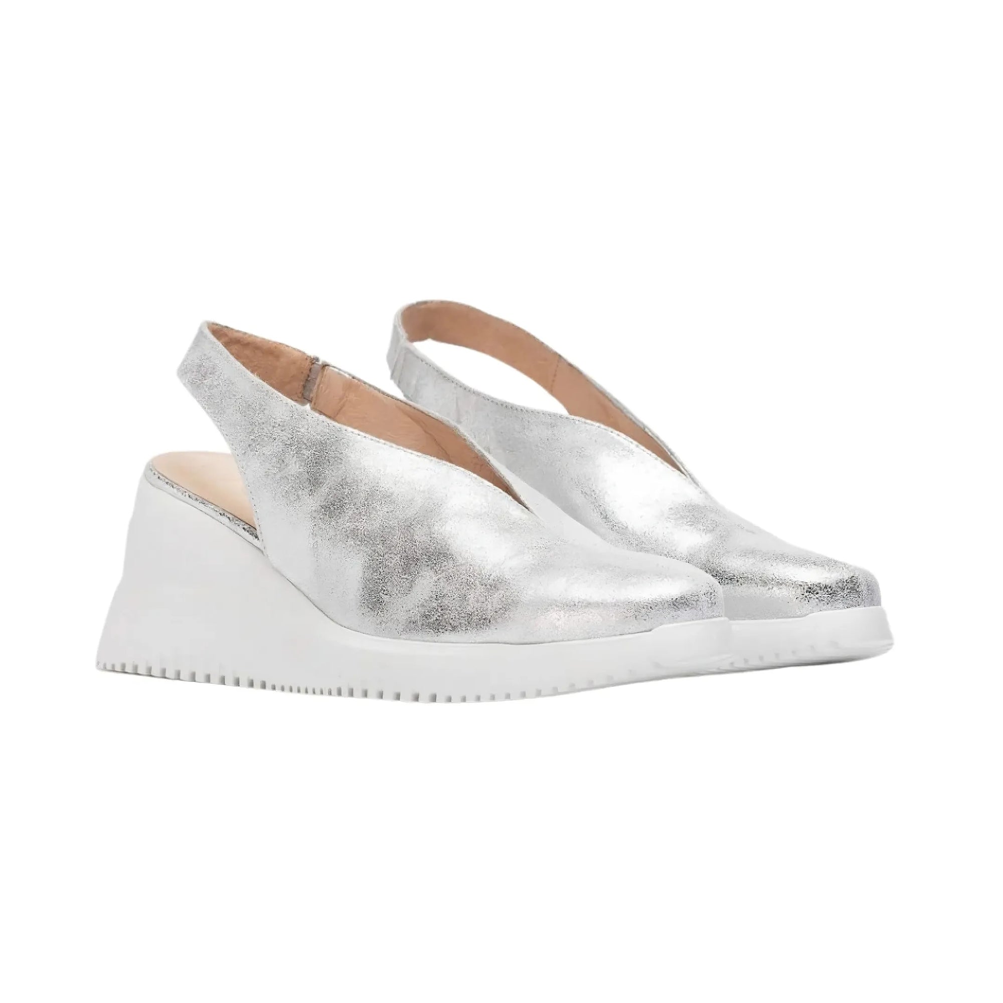 Wonders Silver Slingback Wedge – Lightweight & Chic - Leavys Shoes