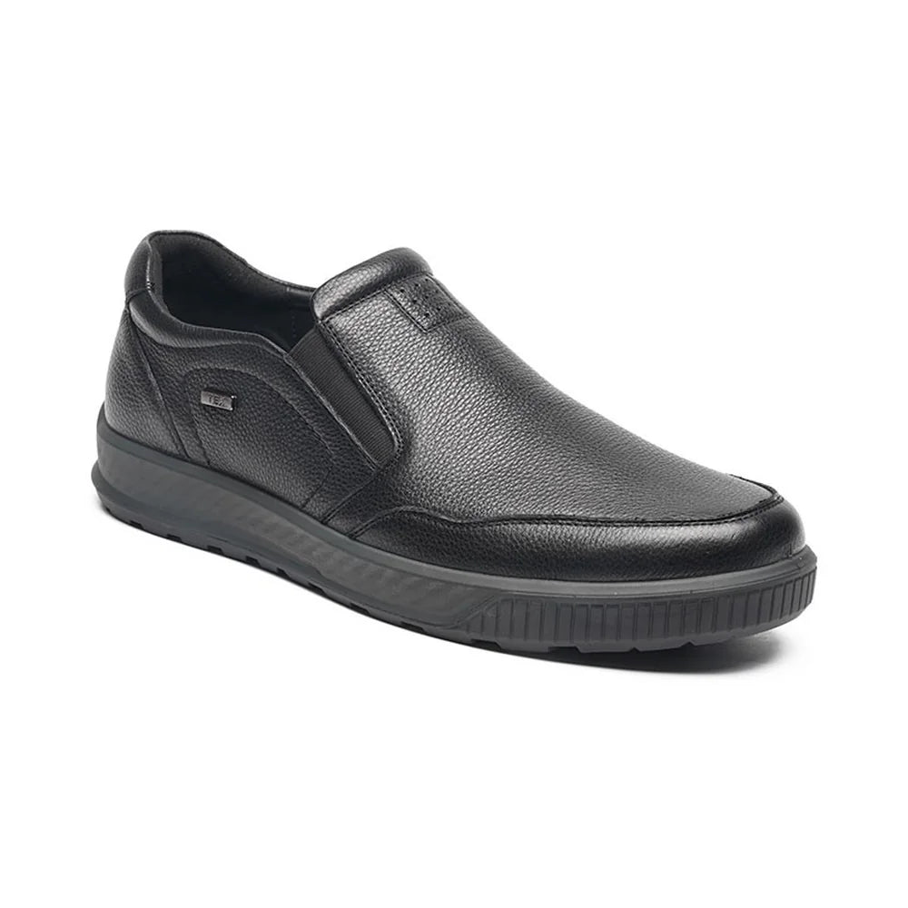 G-Comfort A-951 men's black leather slip-on shoe shown at a three-quarter angle.